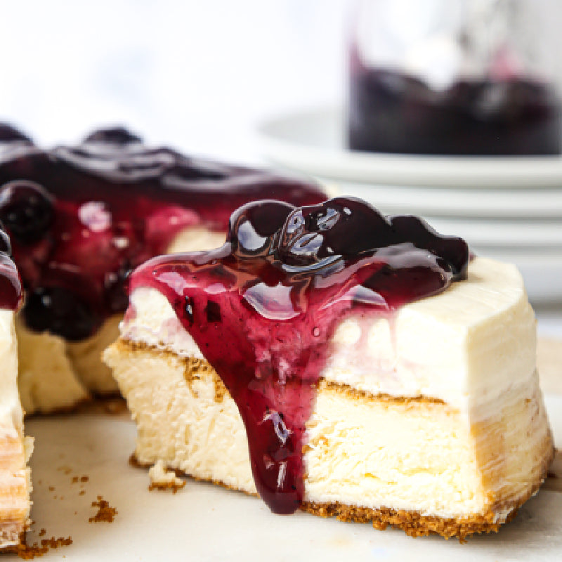Baked & Frozen Blueberry Cheesecake